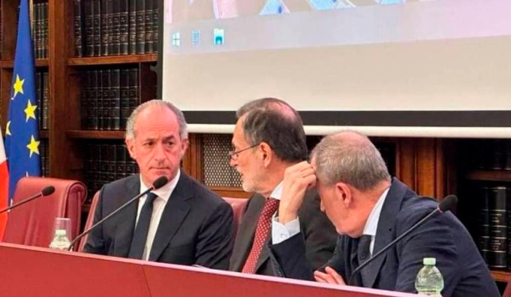 Audizione di Luca Zaia in Senato. Con lui il presidente Ignazio La Rissa e il ministro Roberto Calderoli