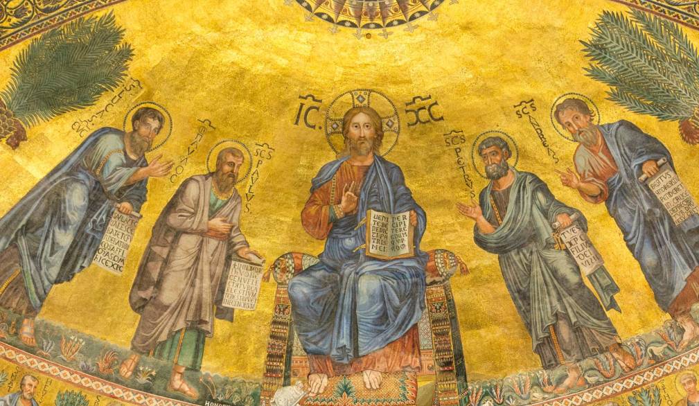Mosaicisti veneziani del XIII sec. “Cristo Pantocratore tra santi”. Catino absidale della Basilica di San Paolo fuori le mura – Roma Mosaicisti veneziani del XIII sec. “Cristo Pantocratore tra santi”. Catino absidale della Basilica di San Paolo fuori le mura – Roma