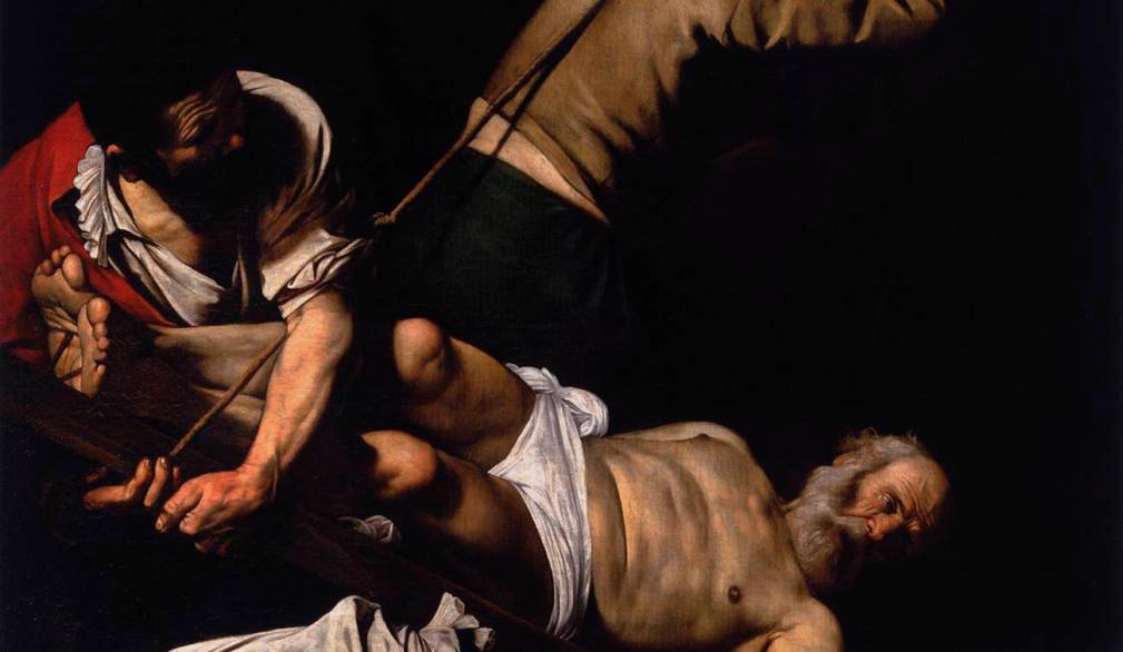 Caravaggio - Michelangelo Merisi “Crocifissione di san Pietro” 1601, Cappella Cerasi, Santa Maria del Popolo - Roma Caravaggio - Michelangelo Merisi “Crocifissione di san Pietro” 1601, Cappella Cerasi, Santa Maria del Popolo - Roma