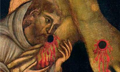 <i>Maestro di san Francesco “Crocifisso di san Francesco, particolare con Francesco che bacia i piedi a Gesù” sec. XIII, chiesa di San Francesco - Arezzo </i>