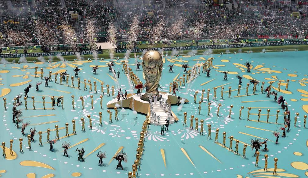 epa13031459 Artists peforms during the pre-game show before the opening match of the FIFA World Cup 2026 between Mexico and South Africa in Mexico City, Mexico, 11 June 2026. EPA/MARIO GUZMAN