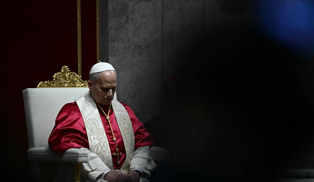 Pope Leo XIV presides over a prayer vigil for peace inside St. Peter's Basilica at the Vatican on April 11, 2026. (Photo by Filippo MONTEFORTE / AFP)
