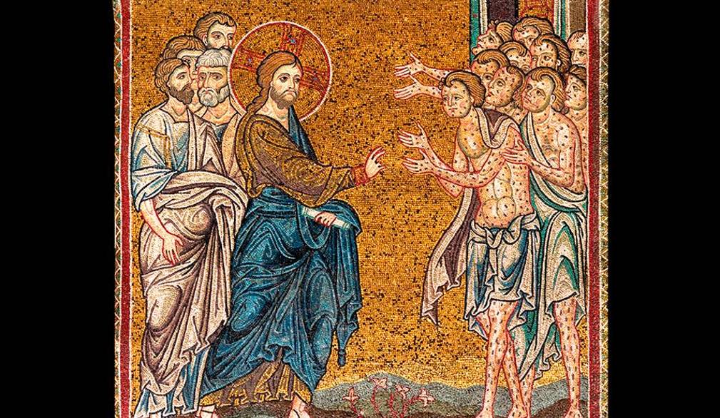 Mosaicista bizantino: “Guarigione dei dieci lebbrosi”, XII - XIII sec., Duomo di Monreale, Palermo