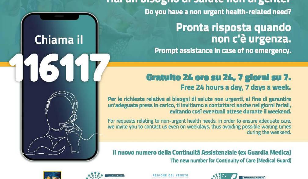 Ulss 2, dal 4 marzo il numero unico 116117 che sostituisce la guardia medica