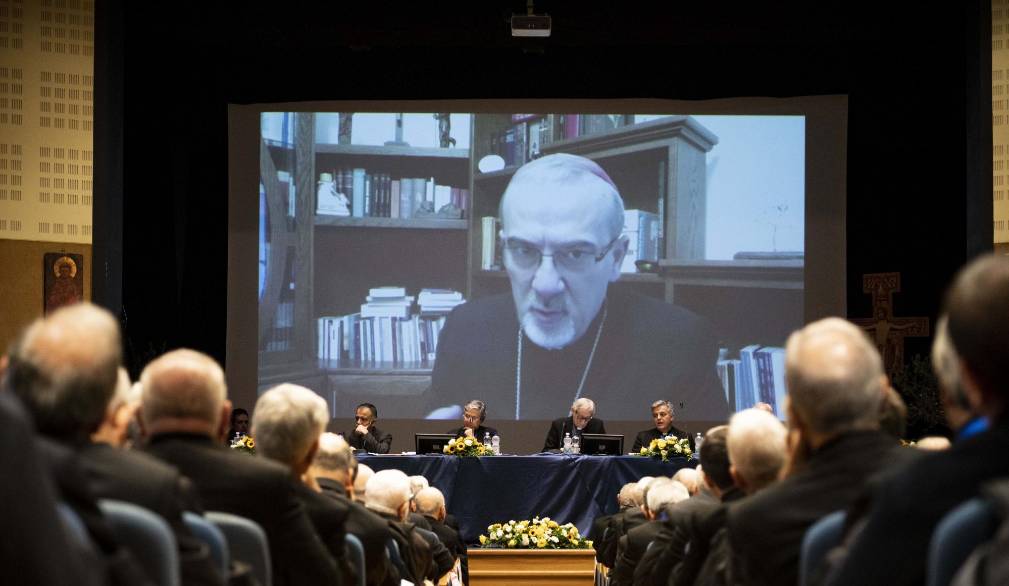 Assisi 15–11-2023 Conferenza Episcopale Italiana (cei) Santa Maria degli Angeli presso la Domus Pacis, lavori di gruppo, con l’intervento del Cardinale Pierbattista Pizzaballa. Ph: Cristian Gennari/Siciliani