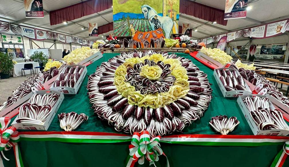 L’interno del palaradicchio a Rio San Martino, la struttura dove si svolgono le diverse iniziative legate alla Festa del radicchio
