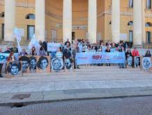 La manifestazione di protesta a Verona, lo scorso 16 aprile, sciopero nazionale dei giornalisti