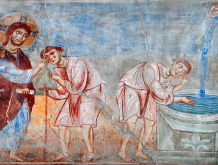 Scuola bizantino-campana, “Guarigione del cieco nato” sec. XII, abbazia di Sant’Angelo in Formis - Capua