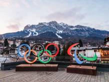 A general view of the Olympic emblem for the XXV Winter Olympic Games Milano Cortina 2026 in Cortina d'Ampezzo, Italy, on January 15, 2026
