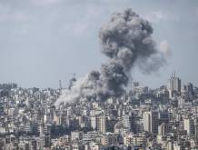 Smoke rises following Israeli airstrikes over Beirut and its southern suburbs on April 8, 2026. Israel launched a series of strikes on Beirut on April 8, hitting several parts of the capital as well as its southern suburbs, Lebanese state media reported. (Photo by anwar amro / AFP)