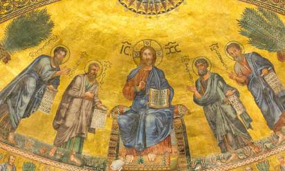 Mosaicisti veneziani del XIII sec. “Cristo Pantocratore tra santi”. Catino absidale della Basilica di San Paolo fuori le mura – Roma