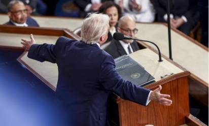 Donald Trump durante il discorso sullo stato dell’Unione