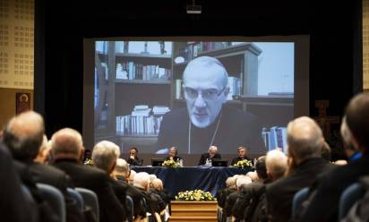 Assisi 15–11-2023 Conferenza Episcopale Italiana (cei) Santa Maria degli Angeli presso la Domus Pacis, lavori di gruppo, con l’intervento del Cardinale Pierbattista Pizzaballa. Ph: Cristian Gennari/Siciliani