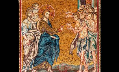 Mosaicista bizantino: “Guarigione dei dieci lebbrosi”, XII - XIII sec., Duomo di Monreale, Palermo