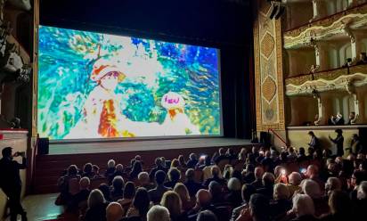 Un’immagine dalla presentazione della mostra con Marco Goldin al teatro Del Monaco